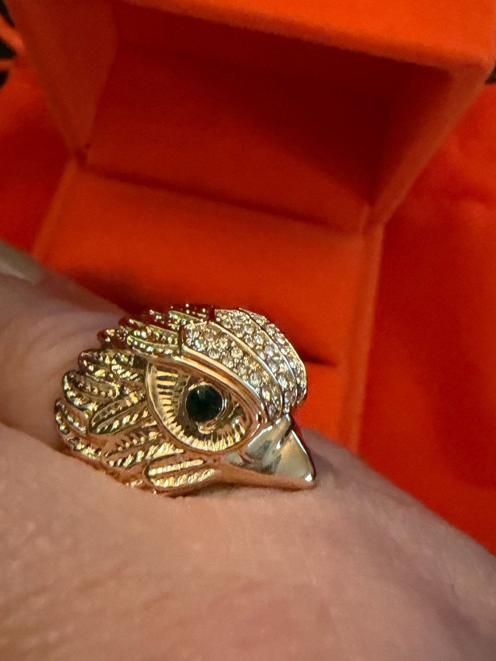 Kurt Geiger Gold Eagle Head Ring with Black Eye